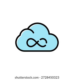 A minimalist vector illustration of a cloud with an infinity symbol inside, perfect for modern design and technology themes.