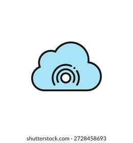 Eine minimalistische Vektorgrafik einer Cloud mit einem Signal- oder Wi-Fi-Symbol im Inneren, das Konnektivität und Technologie darstellt.