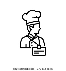 Ilustración vectorial minimalista de un chef confiado con una etiqueta de nombre en blanco, ideal para la marca de restaurantes, capacitación culinaria y diseños de la industria hotelera.