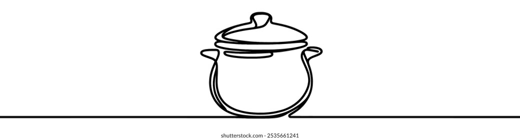 Minimalist vector illustration of a cooking pot drawn with a single continuous line