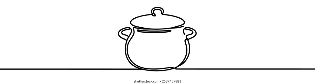 Minimalist vector illustration of a cooking pot drawn with a single continuous line