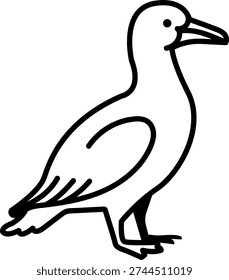 Minimalist vector illustration of a cormorant in clean black line art. Coastal seabird commonly found along Atlantic and European shores. Ideal for marine and wildlife themed designs.