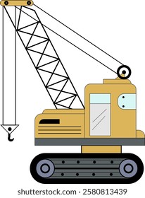 Minimalist vector illustration of a crawler crane in flat line art style. Ideal for construction, heavy machinery, and industrial projects. Available in EPS format for easy editing.