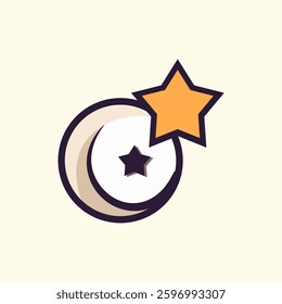 Minimalist vector illustration of a crescent moon and star, symbolizing Islamic culture, Ramadan, and Eid celebrations. Perfect for greeting cards, posters, banners, and Islamic-themed designs