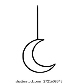 Minimalist vector illustration of a crescent moon suspended by a thin line, symbolizing celestial themes and serene nights.