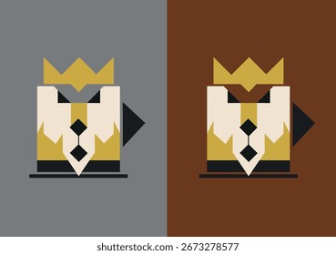 Ilustração vetorial minimalista de um leão coroado em estilo geométrico. Design moderno e abstrato, perfeito para logotipos, marcas, cartazes, arte digital e projetos criativos estilosos.