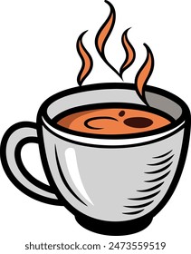 Minimalist vector illustration of a cup of coffee on white background
