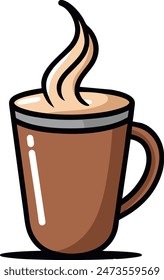 Minimalist vector illustration of a cup of coffee on white background