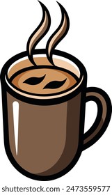 Minimalist vector illustration of a cup of coffee on white background