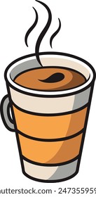 Minimalist vector illustration of a cup of coffee on white background