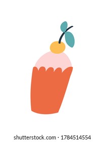 Minimalist vector illustration with cupcake. Sweet food, dessert. Decorative element.