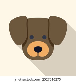 Minimalist vector illustration of a cute dog face looking forward, with a long shadow