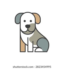 A minimalist vector illustration of a cute sitting puppy, featuring a simple geometric design with soft muted colors, perfect for pet-related branding.