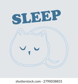 Minimalist vector illustration of a cute sleeping cat line art icon