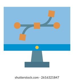 A minimalist vector illustration depicting a computer monitor displaying a vector graphics design, perfect for web design, graphic design