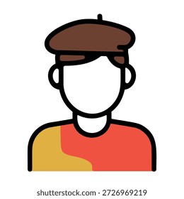 Minimalistische Vektorgrafik, die eine kreative Person mit einer klassischen Baskenmütze darstellt, die Künstler, Designer oder jeden mit künstlerischer Leidenschaft und innovativem Geist darstellt