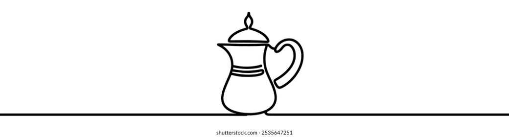 Minimalist vector illustration depicting a dallah coffee pot drawn with one single line