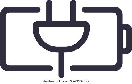 Minimalist vector illustration depicting an electric plug connecting seamlessly to a battery, representing concepts of charging, energy flow, and power supply in a modern design