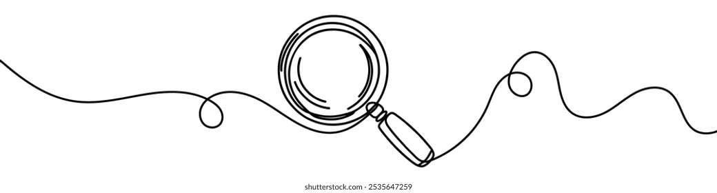 Minimalist vector illustration depicting a magnifying glass made of one single line