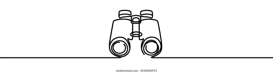 Minimalistische Vektorgrafik, die ein Fernglas darstellt, mit einer einzigen ununterbrochenen Linie gezeichnet
