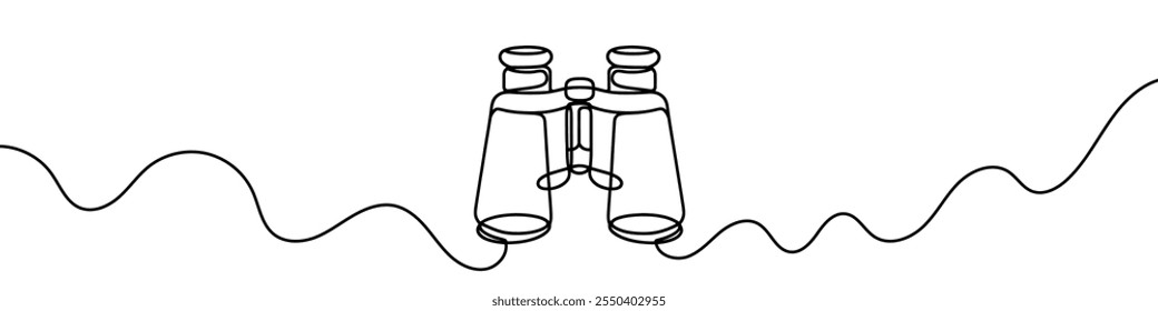 Minimalist vector illustration depicting a pair of binoculars, drawn with a single unbroken line