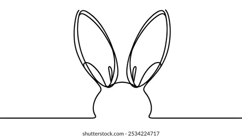 Minimalist vector illustration depicting a rabbit with its long ears drawn with one single continuous line