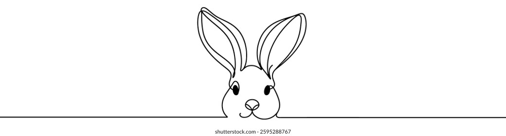 Minimalist vector illustration depicting a rabbit with its long ears drawn with one single continuous line