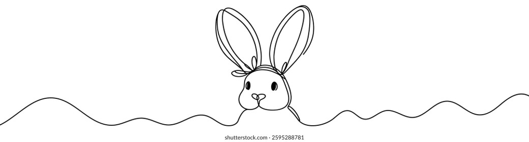 Minimalist vector illustration depicting a rabbit with its long ears drawn with one single continuous line