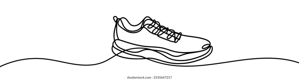 Minimalist vector illustration depicting a sneaker drawn with a continuous line