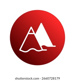 A minimalist vector illustration depicting two mountains against a red gradient circle perfect for outdoors