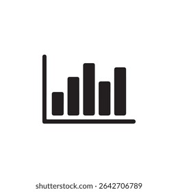 A minimalist vector illustration depicts a black bar graph icon on a white background, visualizing data analysis and trending information in a simplified form.