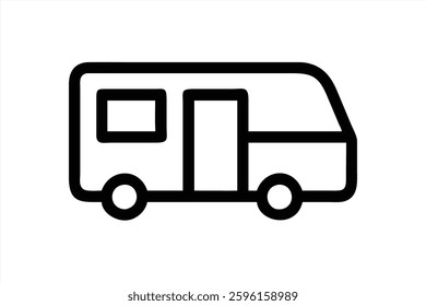 A minimalist vector illustration depicts a camper van with smooth lines. This design showcases the vehicles windows and door, highlighting a travel theme suitable for outdoor adventures.