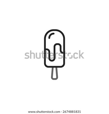 A minimalist vector illustration depicts an ice cream bar with melting topping. This simple icon is perfect for designs related to summertime sweets, dessert menus, or anything needing a touch of