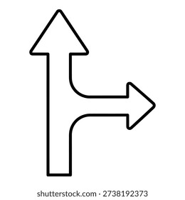 Minimalist vector illustration of a directional arrow indicating a choice to proceed straight or turn right at an intersection.