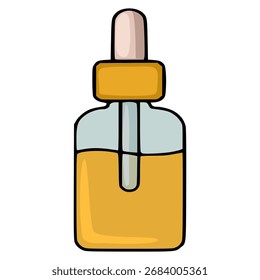 A minimalist vector illustration of a dropper bottle filled with golden liquid, representing skincare or cosmetic serum.