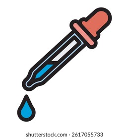 A minimalist vector illustration of a dropper with a single drop falling, perfect for medical, scientific, or cosmetic themed designs