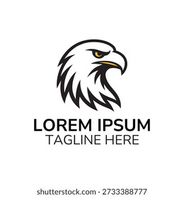A minimalist vector illustration of an eagle head, Mascot logo ,showcasing its powerful and intense gaze.