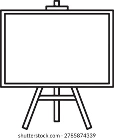 Minimalist vector illustration of an easel displaying a blank whiteboard on a sturdy tripod stand, ready for presentation or drawing.