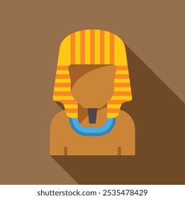 Ilustração vetorial minimalista de um busto do faraó egípcio usando um cocar de cabeça de nemes listrados e um colar usekh azul e dourado real