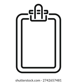 Minimalist vector illustration of an empty clipboard outline icon on a white background, perfect for web and print design projects. Great for business, office, and professional interface designs