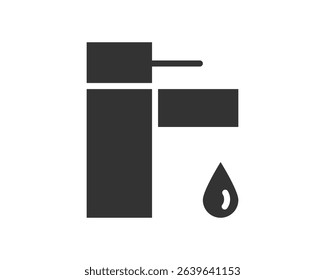 Minimalist vector illustration of a faucet with a water drop. Symbol of conservation, plumbing, hygiene, and water related services. Clean, modern design for diverse applications.