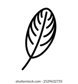 Minimalist vector illustration of a feather, symbolizing lightness, creativity, or freedom in design. Editable stroke.