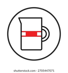 A minimalist vector illustration features a pitcher inside a circular frame, characterized by clean lines and a simple color palette of red, white, and black. The design provides a modern and