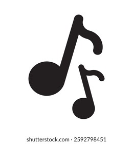 A minimalist vector illustration features two musical note silhouettes in an abstract design, symbolizing melody, harmony, and rhythm. Ideal for music content, logos, albums, sound production.