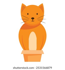 Minimalist vector illustration featuring an adorable orange cat comfortably sitting inside a cardboard box, isolated on a white background