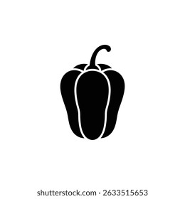 A minimalist vector illustration featuring a bell pepper with a stem, presented as a silhouette icon on a transparent background.