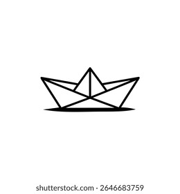 Minimalist vector illustration featuring a black and white outline of a paper boat. The image showcases a clean, simple aesthetic ideal for design projects.