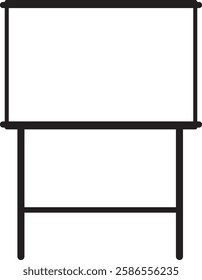 Minimalist vector illustration featuring a blank whiteboard on a tripod, perfect for presentations, training, and education in office and classroom environments