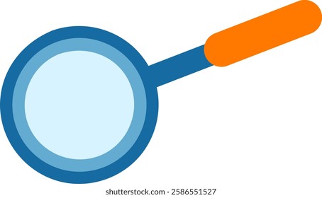 Minimalist vector illustration featuring a blue frying pan with an orange handle, symbolizing cooking, kitchenware, and the art of meal preparation in a clean, modern style