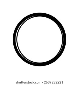 A minimalist vector illustration featuring a bold black circle outline, precisely drawn with a clean, modern style against a transparent backdrop, isolated and precise.